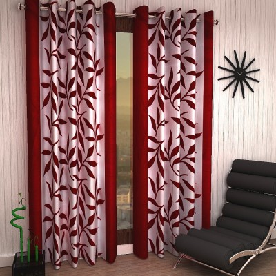 Styletex 153 cm (5 ft) Polyester Semi Transparent Window Curtain (Pack Of 2)(Floral, Maroon)