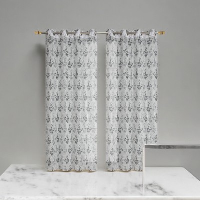 Sanvi Creations 213.39 cm (7 ft) Polyester Semi Transparent Door Curtain Single Curtain(Printed, Grey)