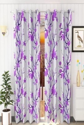 NRZ HOME 213 cm (7 ft) Polyester Semi Transparent Door Curtain (Pack Of 2)(Floral, Purple)