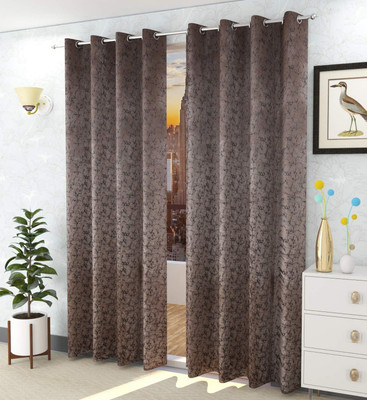 Rashee Creations 153 cm (5 ft) Window Velvet Room Darkening Curtain (Pack Of 2)(Brown, Printed)