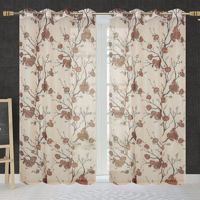 AH ARTSY HOME 152 cm (5 ft) Window Tissue, Net Semi Transparent Curtain (Pack Of 2)(Brown, Floral)