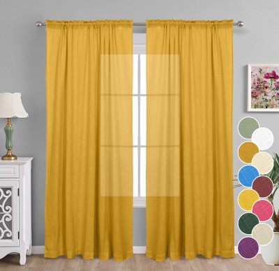 The Linen Company 213.36 cm (7 ft) Cotton Transparent Door Curtain (Pack Of 2)(Solid, Mustard)
