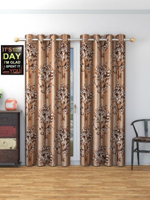 Home Utsav 153 cm (5 ft) Polyester Semi Transparent Window Curtain (Pack Of 2)(Floral, Coffee)
