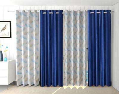 GOYTEX 182.88 cm (6 ft) Polyester Room Darkening Window Curtain (Pack Of 4)(Floral, Blue)