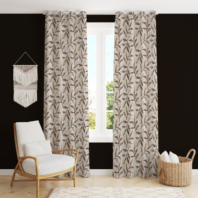 croox 152 cm (5 ft) Window Jacquard Room Darkening Curtain Single Curtain(Brown, Printed)
