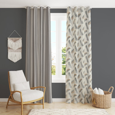 Yarnis 274 cm (9 ft) Long Door Polyester Semi Transparent Curtain (Pack Of 2)(Grey, Printed)