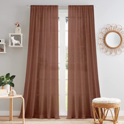 Cortina 210 cm (7 ft) Polyester Semi Transparent Door Curtain (Pack Of 2)(Solid, Brown)