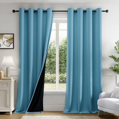 HOMEMONDE 304.8 cm (10 ft) Long Door Polyester Blackout Curtain (Pack Of 2)(Sky Blue, Solid)