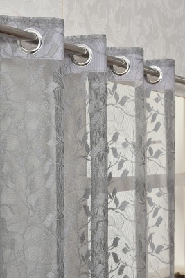 Arick Home 153 cm (5 ft) Net Semi Transparent Window Curtain (Pack Of 2)(Floral, Grey)