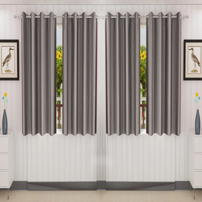 Panipat Textile Hub 152.4 cm (5 ft) Polyester Semi Transparent Window Curtain (Pack Of 4)(Solid, Grey)