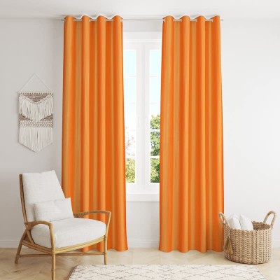 vjk fab 213 cm (7 ft) Polyester Room Darkening Door Curtain (Pack Of 2)(Plain, Orange)