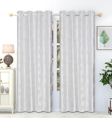 Rashee Creations 153 cm (5 ft) Polyester Semi Transparent Window Curtain (Pack Of 2)(Self Design, White)