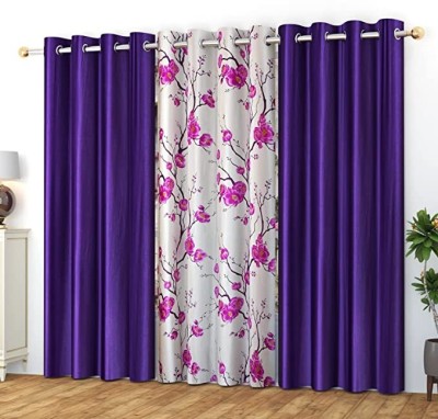 kiara Creations 274 cm (9 ft) Polyester Semi Transparent Long Door Curtain (Pack Of 3)(Printed, Purple)