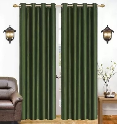 Kanodia Poly Fab 213 cm (7 ft) Polyester Room Darkening Door Curtain (Pack Of 2)(Solid, Dark Green)