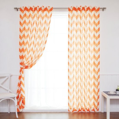 Dekor World 225 cm (7 ft) Cotton Transparent Door Curtain (Pack Of 2)(Solid, Orange)