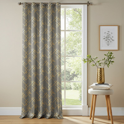Urban Space 213 cm (7 ft) Door Polyester Blackout Curtain Single Curtain(Grey, Printed)