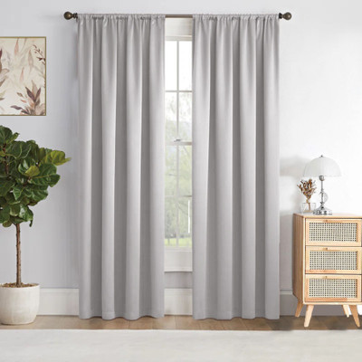 HOMEMONDE 213.36 cm (7 ft) Door Polyester Blackout Curtain (Pack Of 2)(Premium Greyish White, Solid)