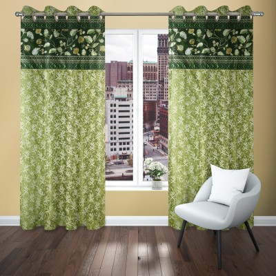 BARIZTA 274 cm (9 ft) Polyester Room Darkening Long Door Curtain (Pack Of 2)(Floral, Pista, Green)