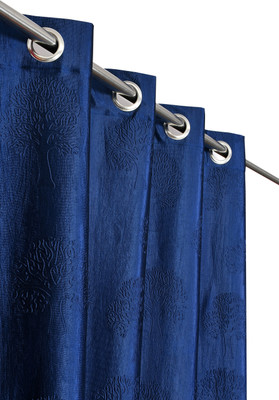 GOYTEX 243 cm (8 ft) Door Polyester Room Darkening Curtain Single Curtain(Blue, Self Design)