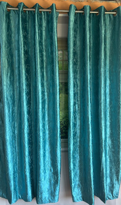 PINK PARROT 219 cm (7 ft) Door Polyester Semi Transparent Curtain (Pack Of 2)(sky blue, Self Design)