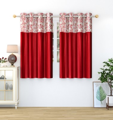 Homefab India 152.4 cm (5 ft) Polyester Room Darkening Window Curtain (Pack Of 2)(Floral, Maroon)