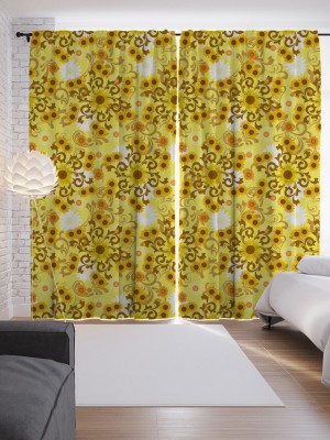 p23 214 cm (7 ft) Polyester Room Darkening Door Curtain (Pack Of 2)(Floral, Yellow)