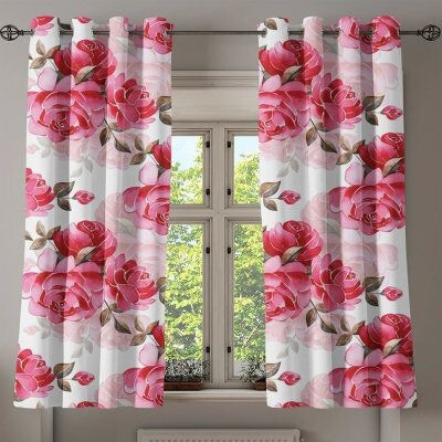RD 214 cm (7 ft) Door Polyester Room Darkening Curtain Single Curtain(Red, Floral)