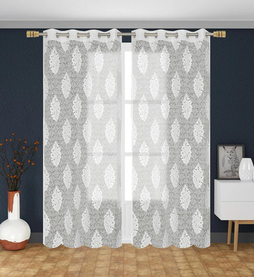 FABWEB 213 cm (7 ft) Polyester Semi Transparent Door Curtain (Pack Of 2)(Self Design, White)