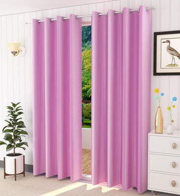 sddfabrics 152.4 cm (5 ft) Window Polyester Room Darkening Curtain (Pack Of 2)(Baby Pink, Plain)