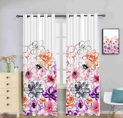 DD8 274 cm (9 ft) Long Door Polyester Room Darkening Curtain Single Curtain(Pink, Floral)