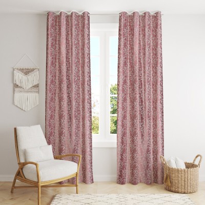 RED RIBBON DECOR 274.32 cm (9 ft) Polyester Room Darkening Long Door Curtain (Pack Of 2)(Floral, Wine)
