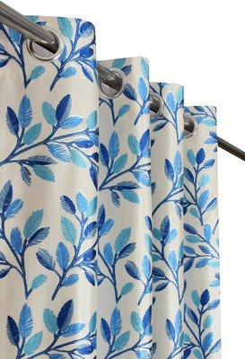 Homefab India 152.4 cm (5 ft) Window Polyester Room Darkening Curtain (Pack Of 3)(Navy Blue, Floral)