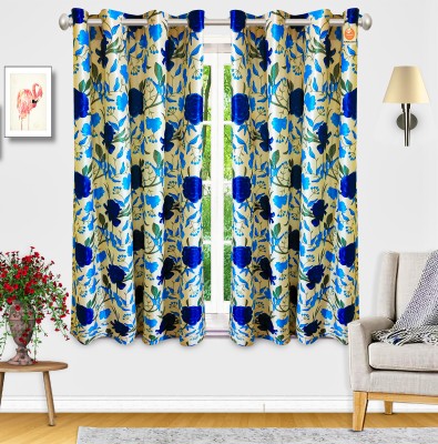 KANUSHI 153 cm (5 ft) Polyester Semi Transparent Window Curtain (Pack Of 2)(Floral, Blue)