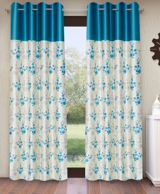 Home Sizzler 213 cm (7 ft) Polyester Semi Transparent Door Curtain (Pack Of 2)(Floral, Aqua)