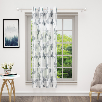 Bedspun 152 cm (5 ft) Polyester Semi Transparent Window Curtain Single Curtain(Printed, Grey, White)
