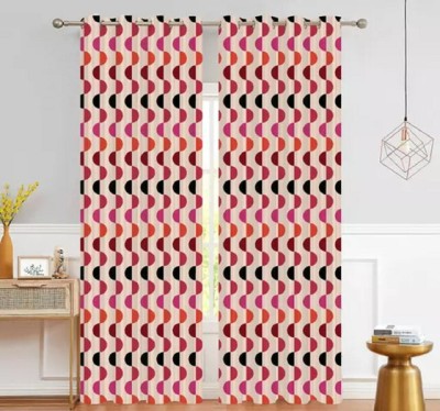 RD 154 cm (5 ft) Polyester Room Darkening Window Curtain (Pack Of 2)(Geometric, Red)