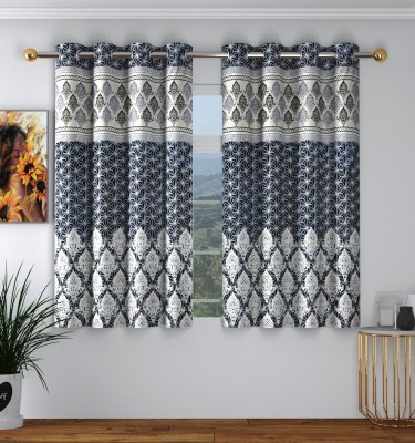Panipat Textile Hub 153 cm (5 ft) Polyester Room Darkening Window Curtain (Pack Of 2)(Floral, Diamond Grey)