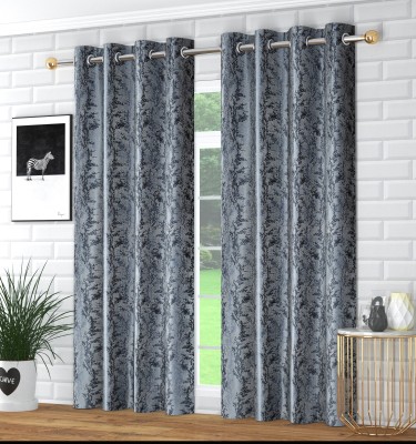 kanhomz 152.4 cm (5 ft) Polyester Blackout Window Curtain (Pack Of 2)(Printed, Grey)
