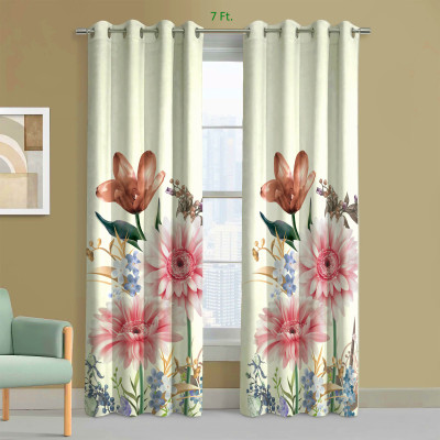 EXOTICE 120 cm (4 ft) Door Polyester Room Darkening Curtain (Pack Of 2)(Pink Brown, 3D Printed)