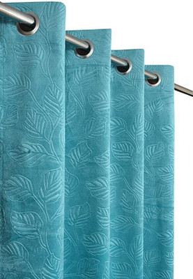 Stackers 152 cm (5 ft) Window Velvet Room Darkening Curtain (Pack Of 2)(AQUA, Floral)