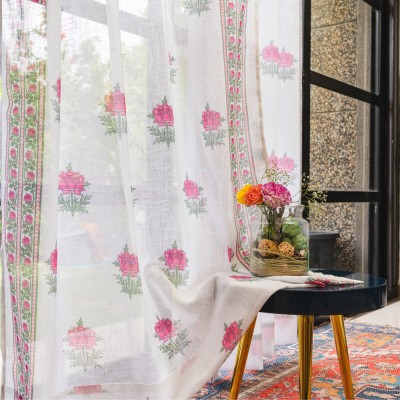 Urban Space 244 cm (8 ft) Polyester Semi Transparent Long Door Curtain (Pack Of 2)(Floral, Morden Fire Glow Pink)