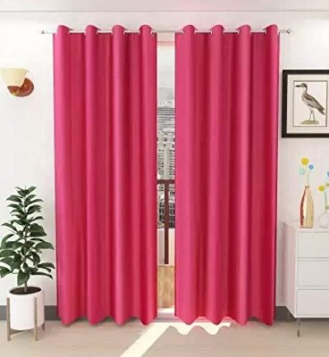 FUNFLIP 274.5 cm (9 ft) Polyester Semi Transparent Long Door Curtain (Pack Of 2)(Plain, Rani Pink)