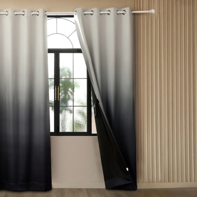 Story@home 215 cm (7 ft) Door Polyester Blackout Curtain Single Curtain(Grey, Black, Printed)