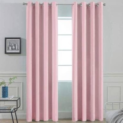 GD Home Fabric 274.32 cm (9 ft) Polyester Blackout Long Door Curtain (Pack Of 2)(Solid, Pink)