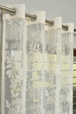Harnay 214 cm (7 ft) Polyester, Net Semi Transparent Door Curtain Single Curtain(Floral, Cream Color)