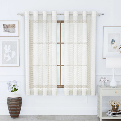 Story@home 152 cm (5 ft) Window Polyester Semi Transparent Curtain (Pack Of 2)(Light White, Printed)