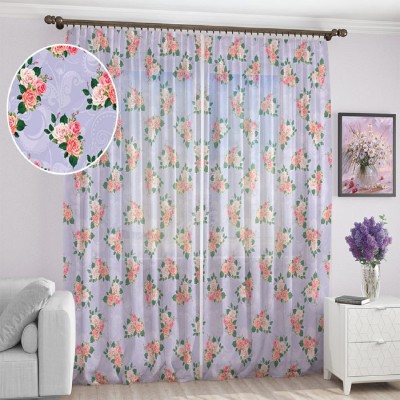 Kanha Home Décor 154 cm (5 ft) Polyester Room Darkening Window Curtain (Pack Of 2)(Floral, Light Blue)