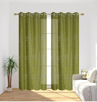 Urban Arts 274 cm (9 ft) Long Door Polyester Semi Transparent Curtain (Pack Of 2)(Green, Floral)