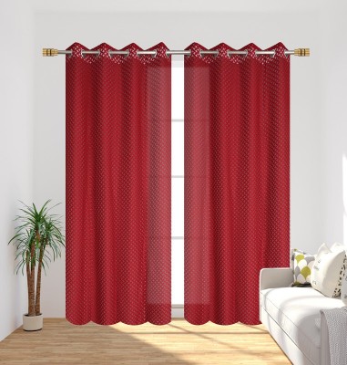 DAKSH 274 cm (9 ft) Polyester Semi Transparent Long Door Curtain (Pack Of 2)(Self Design, Maroon)