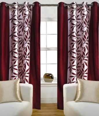 Panipat Textile Hub 152.4 cm (5 ft) Polyester Window Curtain (Pack Of 2)(Floral, Maroon)